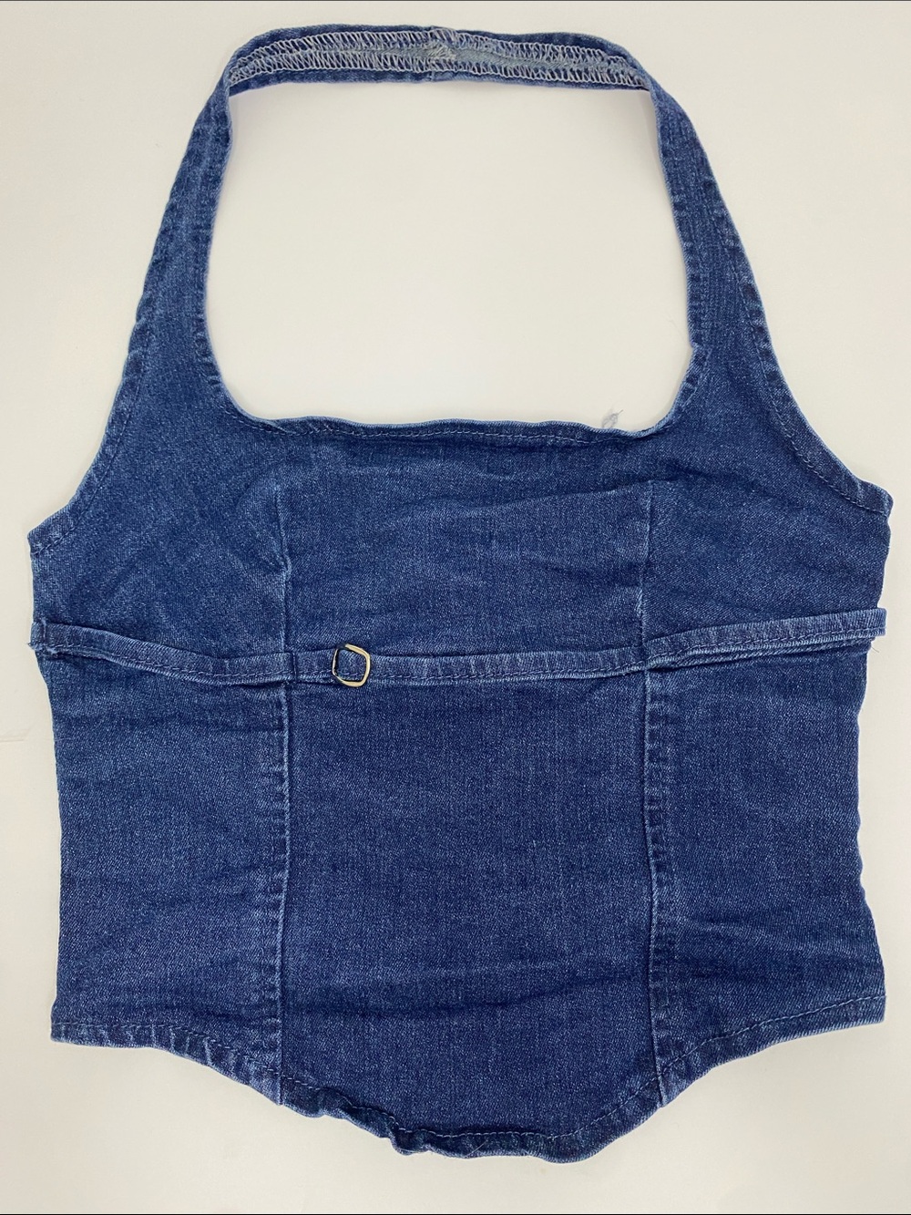 SHEIN Light Blue Denim Halter Top with Buckle Strap